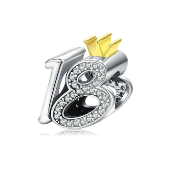 

Genuine 925 Sterling Silver Charm for Bracelet & Bangle 18-year-old Adult Ceremony Bead with Clear CZ DIY Jewelry CTD131