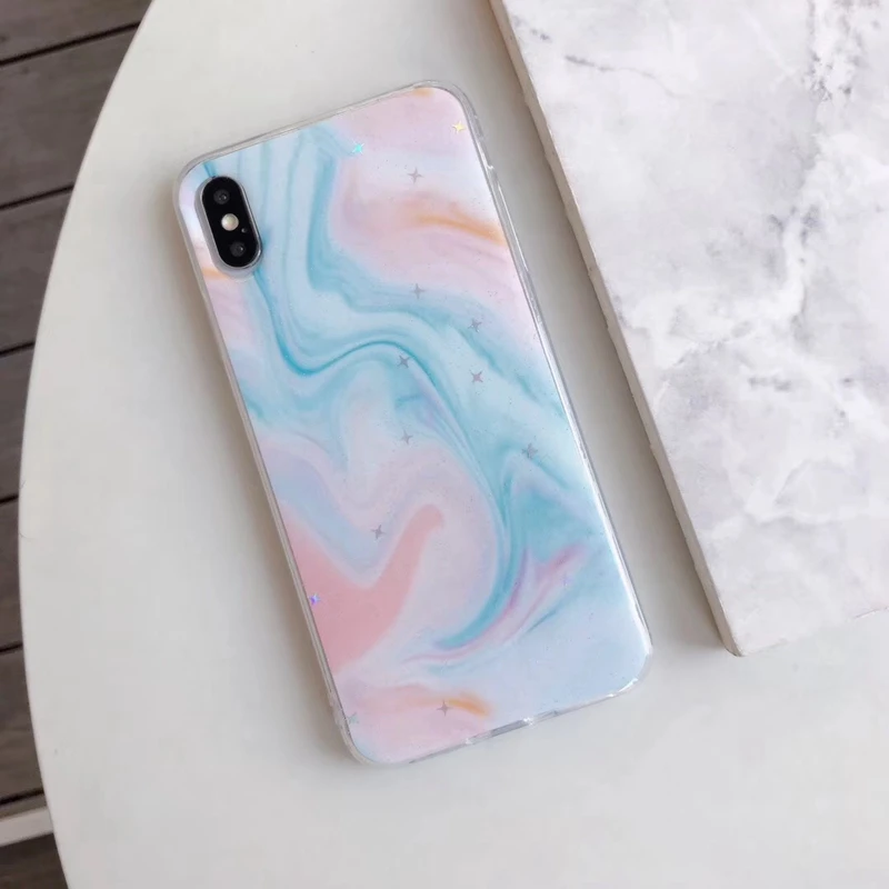 Для Iphone 11 Pro Max XR XS Max X 8 7 6 Plus мраморный Звездный мягкий TPU IMD блестщик чехол природный гранитный камень рок 10 шт