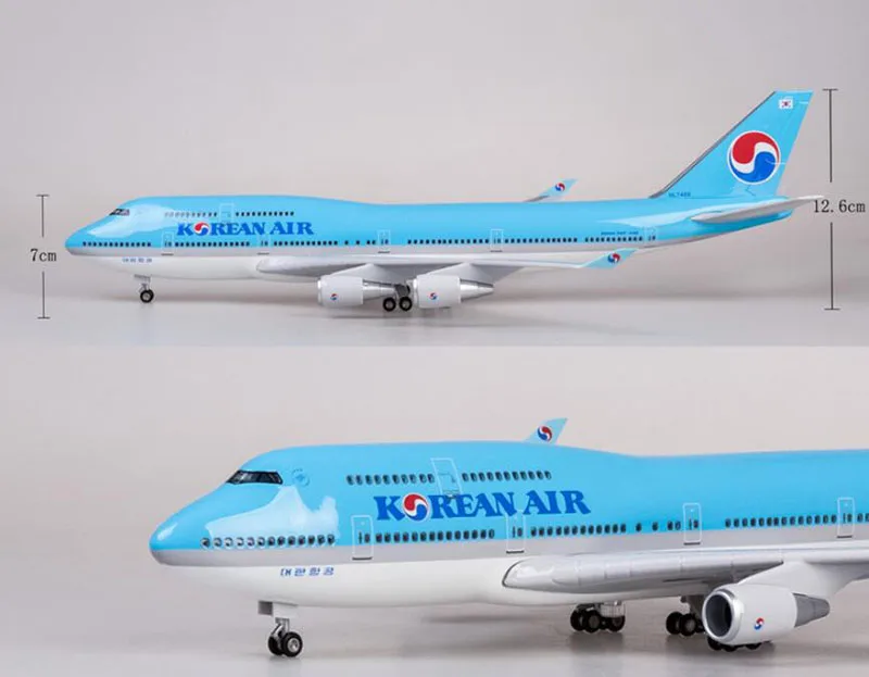 47 см 1/150 масштаб самолет Boeing B747 классический синий самолет KoreanInternational AirlineModel W светильник колесо литой пластиковый самолет