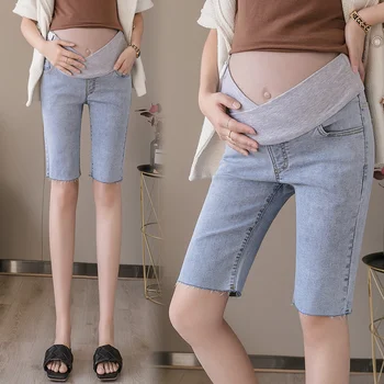 

Summer Thin Denim Skinny Maternity Short Jeans Casual Low Waist Belly Half Pants Clothes for Pregnant Women Pregnancy Shorts