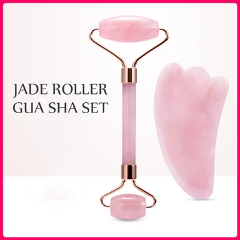 

Natural Rose Quartz Roller Stone Massager for Face Jade Roller Gua Sha Kit Face Massager Slim Beauty Skin Care Facial Massage