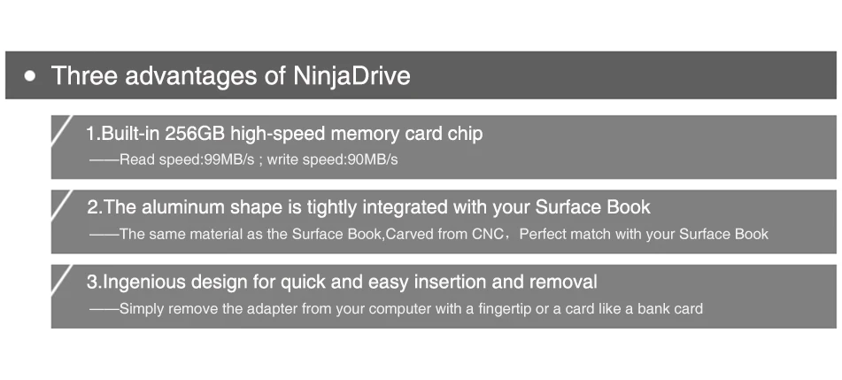 BaseQi NinjaDrive Алюминий 256 Гб карта памяти для microsoft Surface Book 1" /15"