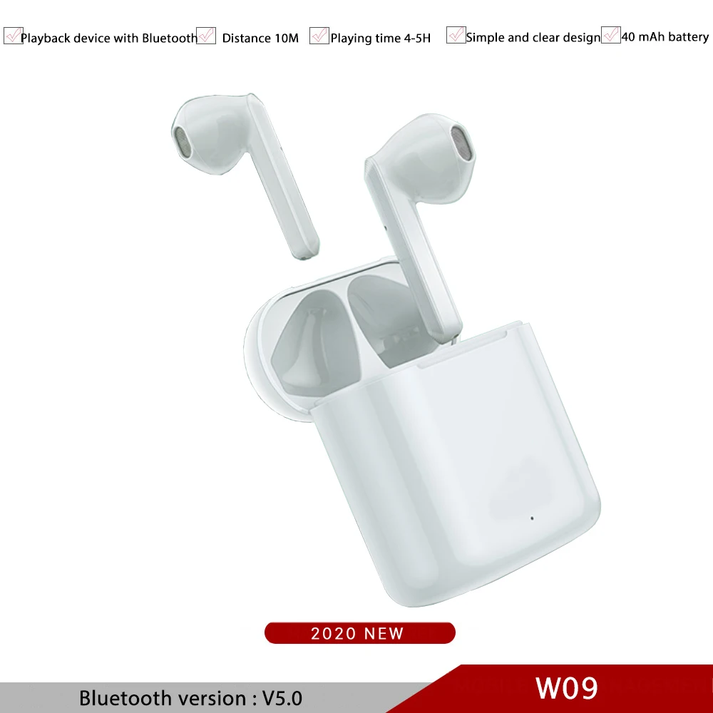 W09 наушники вкладыши TWS с Беспроводной Bluetooth потолок зарядным устройством Mic