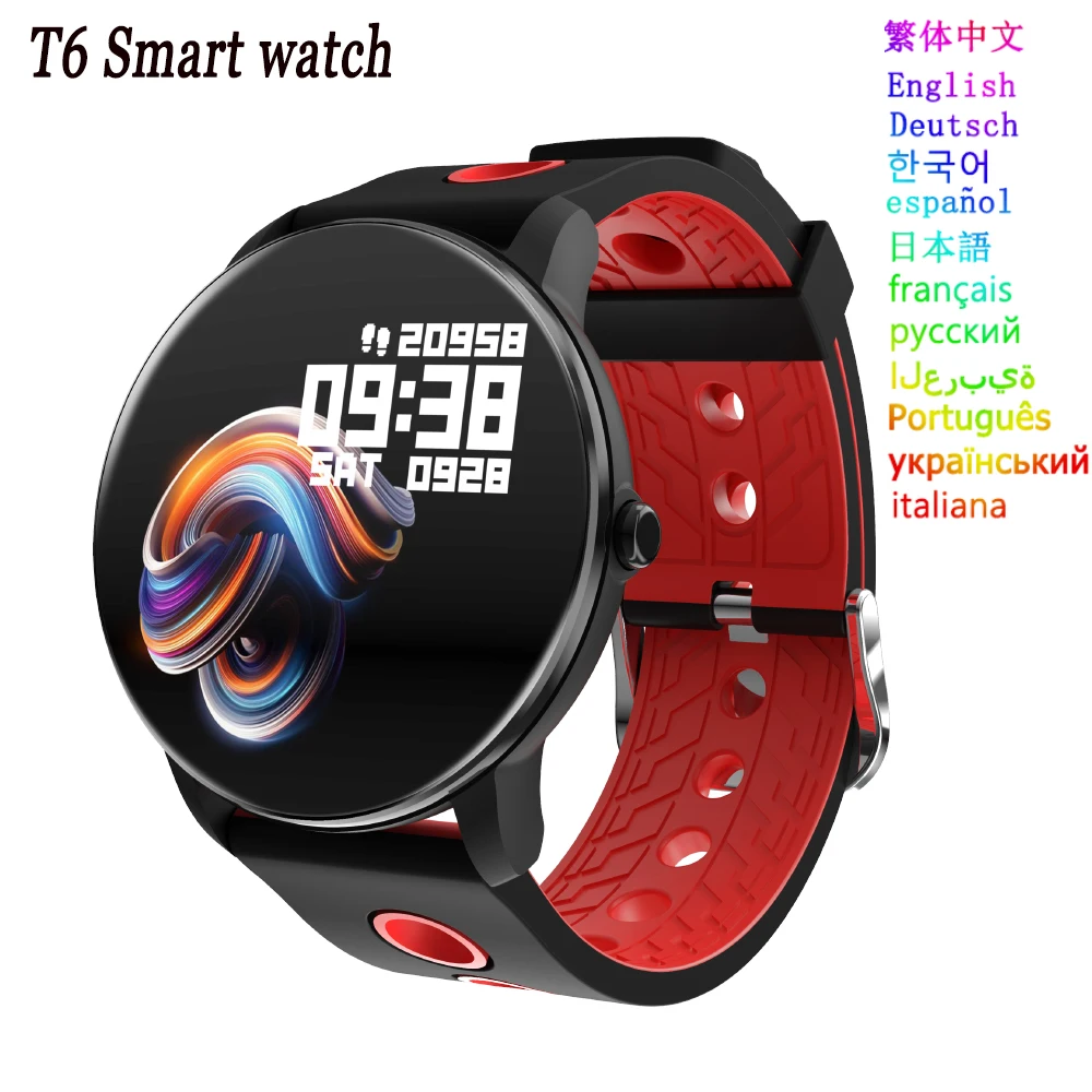 

Full Touch Screen IP68 Waterproof Smart Watch T6 Heart Rate Blood Pressure Sport Bracelet Multi-Language Pedometer For Men Women