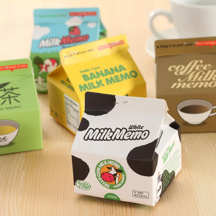 

South Korea Cute Milk Box Extract Sticky Notes Small And Portable Milk Coffee Memorandum Thick Creative Note Paper