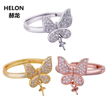 

925 Sterling Silver Women Engagement Wedding Ring Cubic Zirconia CZ 7-13mm Pearl Round Bead Semi Mount Ring Adjustable Wholesale