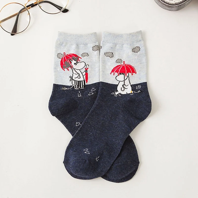 Новые осенние и зимние женские носки Mumin Moomin Бегемот японский мультфильм животных смешная средняя трубка обувь - Color: GY