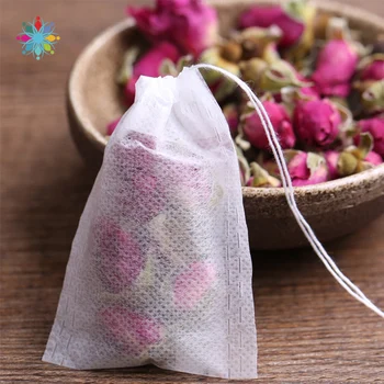 

100Pcs White Non-woven Fabric Tea Bags Disposable Drawstring Empty Paper String Seal Filter Kitchen Tea Tools TLS