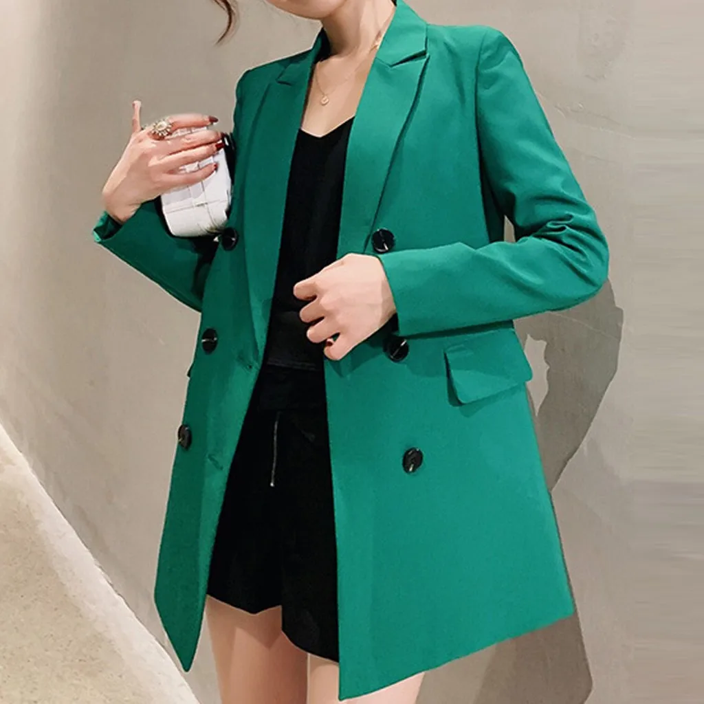 

NEW Women Double-breasted Blazer Business Top Button Lapel Long Sleeve Suit Coat plus size Blazer Women Solid Workwear 2019