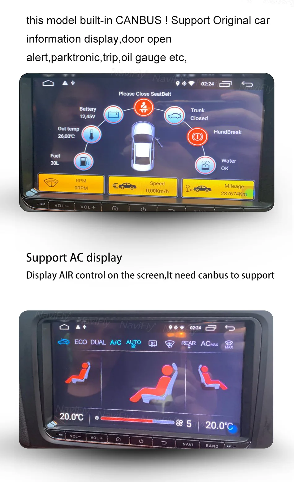 Top NaviFly 2 Din 2GB+32GB 8" Android 9.1 Car DVD for Skoda Octavia yeti superb rapid for VW golf 5 6 touran passat B5 B6 for Seat 19