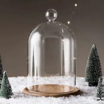 

1PC Glass Flower Display Cloche Bell Jar Dome Immortal Preservation +Wooden Base Everlasting Flower Glass Cover