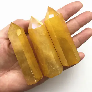 

60-80mm Yellow Titanium Aura Obelisk Crystal Wand Point Healing Crystal Tower Decoration Natural Quartz Crystals 1PC