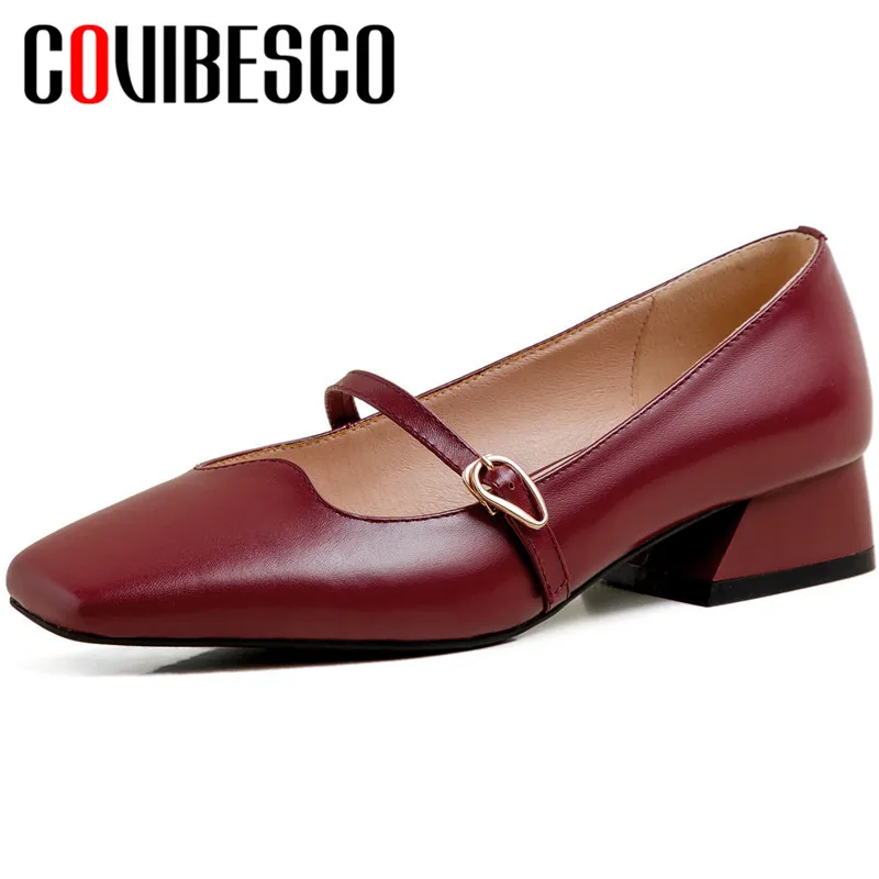 

COVIBESCO 2020 Fashion New Arrival Women Pumps Cow Leather Spring Autumn Casual Shallow Mary Janes Square Toe square Heeled