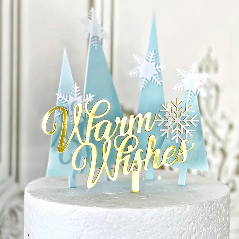 

New Happy Christmas Tree Cake Topper Gold Silver Acrylic Christmas Party Cake Toppers Kids Xmas Family Cakes Dessert Decoration