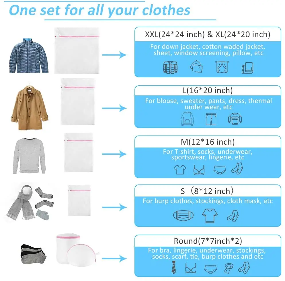 Mesh Laundry Bags for Delicates with Premium Zipper, Travel Storage Organize Bag, Clothing Washing Bags for Laundry, Blouse, Bra 5