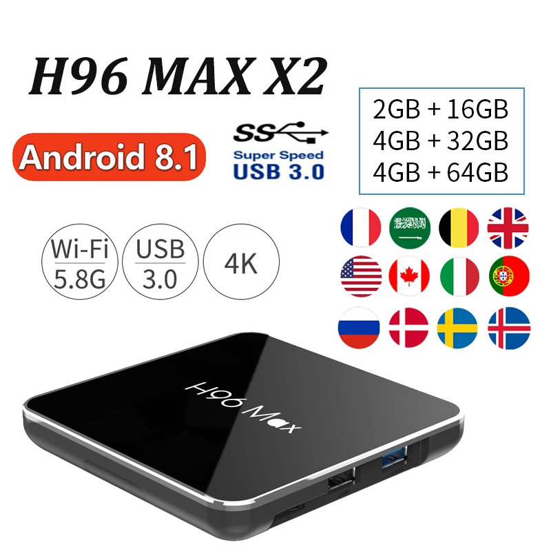 Netherlands tv set top box H96 MAX X2 Android 8.1 Smart TV BOX 4GB RAM 32G/64GB ROM H.265 Media Player YouTube brazil tv