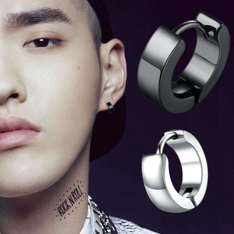 

1 Pie Cool Punk Men's Stainless Steel Ring Piercing Round Crystal Earrings for Men's Trendy Men's Ear Clips and Women's Jewelry
