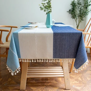 

New Year's Tablecloth for Table,Cotton Linen Stripe Fabric,Thick Table Cover Waterproof Oilproof,for Christmas Tablecloth