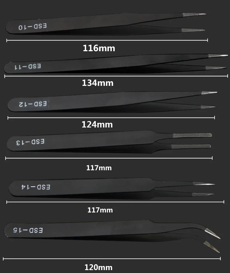6Pcs Anti-static ESD Stainless Steel Tweezers Maintenance Tools Industrial Precision Curved Straight Tweezers Repair Tools 2019 3