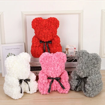 

40cm and 25cm Big Red Teddy Bear Rose Flower Artificial Christmas Gifts for Women Valentine's Day Gift