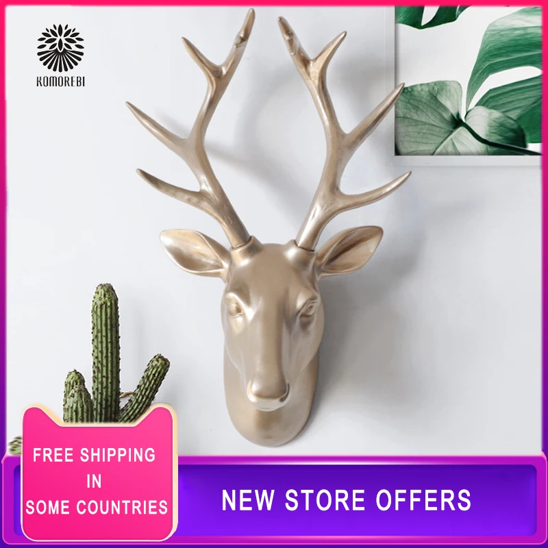 

3D Deer Head Sculpture Resin Murals Home Wall Hanging Animal Statue Decoration Handmade Home Decor Ornament Artwork Craft