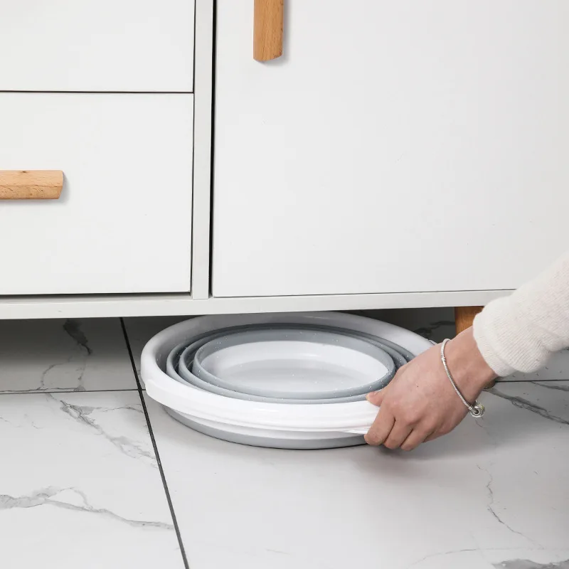 New 10L Folding Water Bucket Portable Camping Supplies For Outdoor Tourism Floor Washing Car Fishing Home Garden Round Silicone