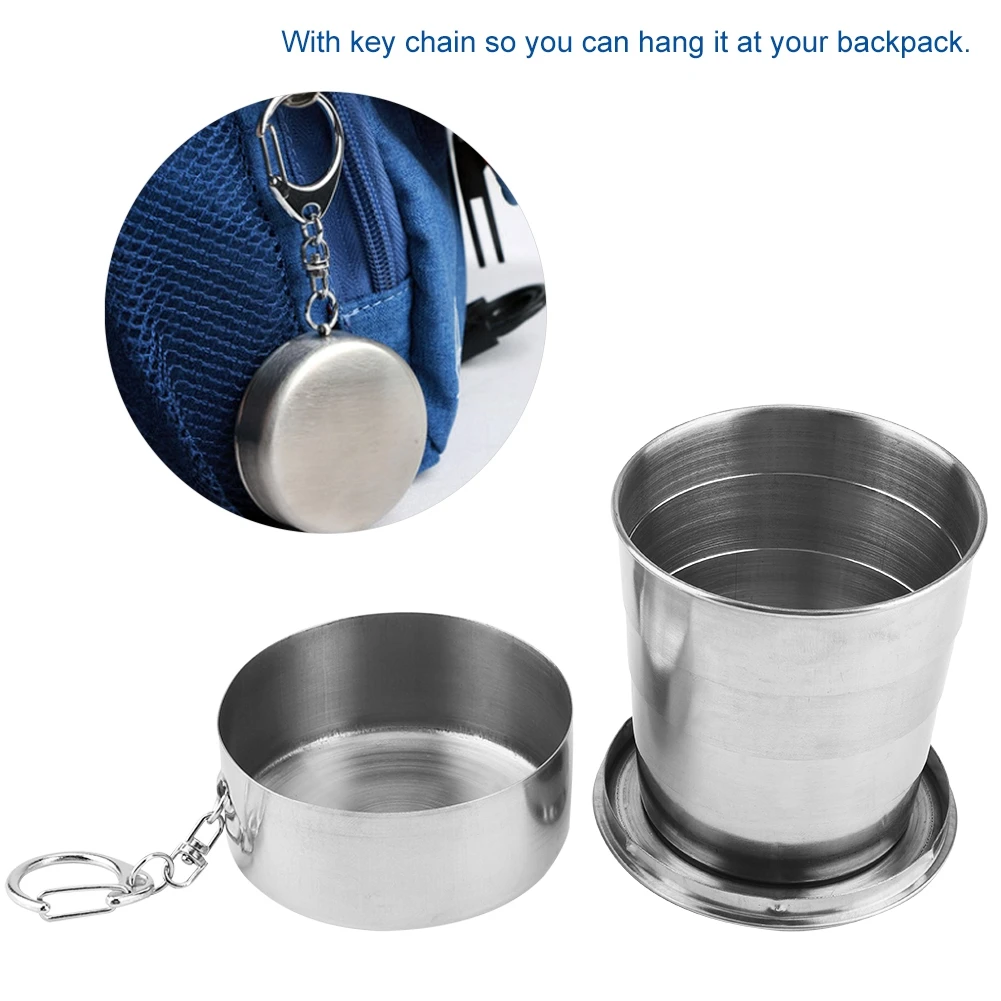 Household 60ml 150ml 250ml Stainless Steel Camping Folding Cup Portable Outdoor Travel Demountable Collapsible Cup With Keychain