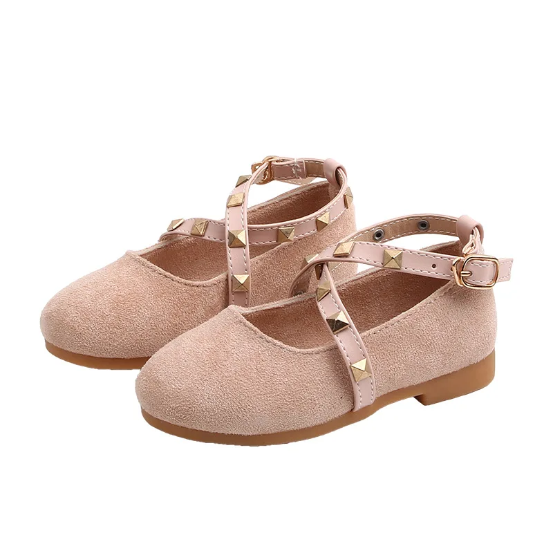 

Spring Autumn Korean Girls Suede Shoes Rivets Princess Shoes Casual Non-slip Soft Children's Flats Wild Kids Performance Shoes