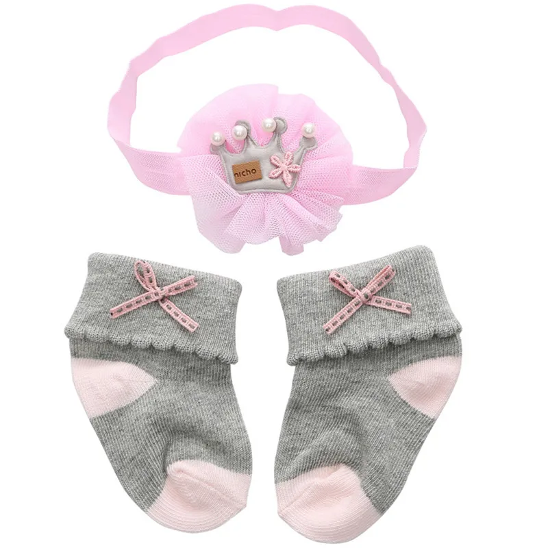 Kid's Socks For Newborns Baby Girl Socks Hair Band Set Cotton Bebe Toddler Socks+ Bow Headband Lace Infant Birthday Gift 0-12M