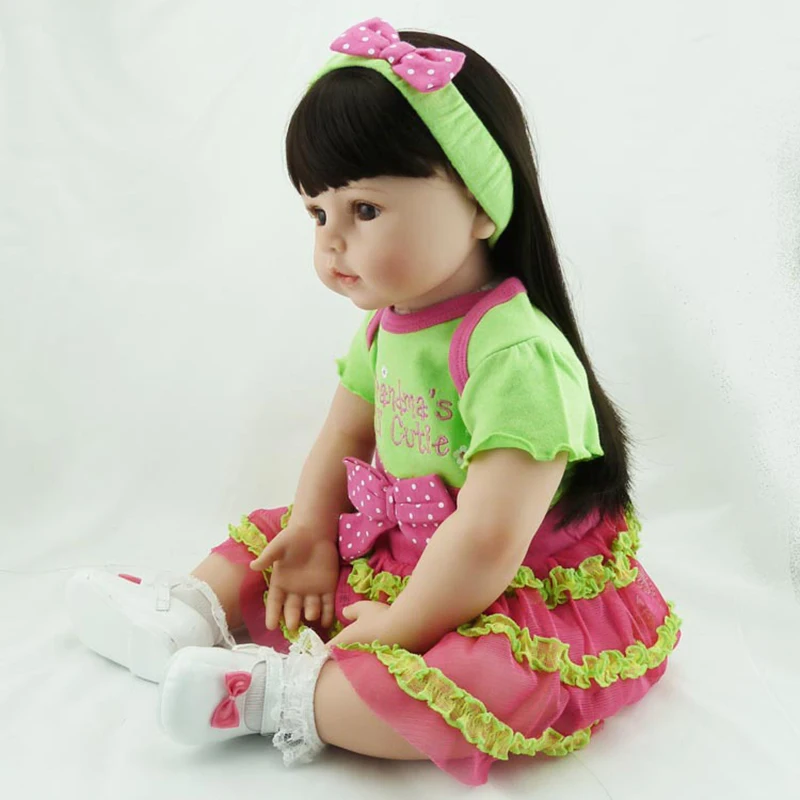 58 см Reborn Baby Doll игрушка мягкая силиконовая принцесса платье ткань тело черные длинные волосы Реалистичная новорожденная Кукла Малыш детская игрушка