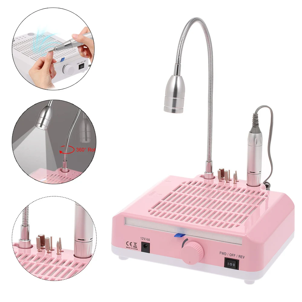 

3 IN 1 Nail Drill LED Desk Lamp Nail Dust Collector Manicure Set with Drill Bits 25000RPM Drill Pen Nail Art Vacuum Cleaner Fan