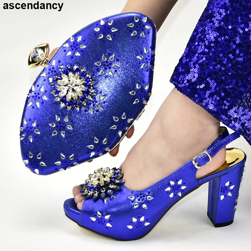 

New Arrival Women Shoes and Bag Set In Italy Decorated with Rhinestone Women Party Shoe Nigerian Shoes and Matching Bags Summer