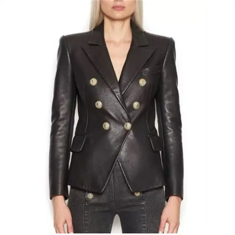 Мода 2019 года chaqueta de disaqueta mujer León botones Metal cuero d | Женская одежда
