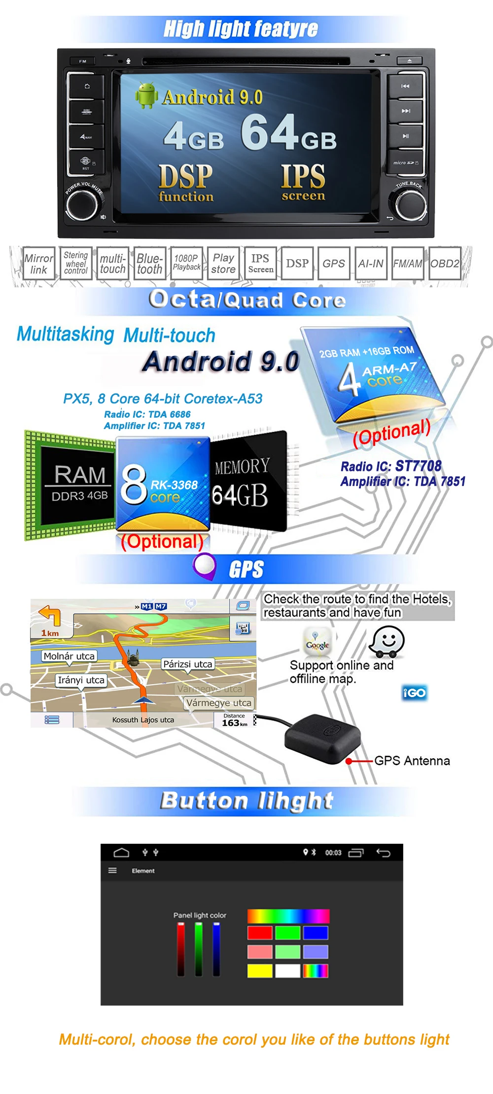 Sale DSP IPS Android 9.0 2 din Car DVD multimedia player For Touareg T5 Transporter Multivan multimedia GPS RADIO navigation SCREEN 3
