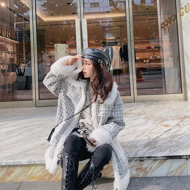 MISHOW зимнее женское Новое корейское стильное клетчатое шерстяное пальто женское элегантное с отворотом средней длины Толстая куртка MX19D9700 - Цвет: tweed