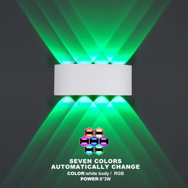 8*3 Вт светодиодный наружный настенный светильник 7 цветов автоматически RGB