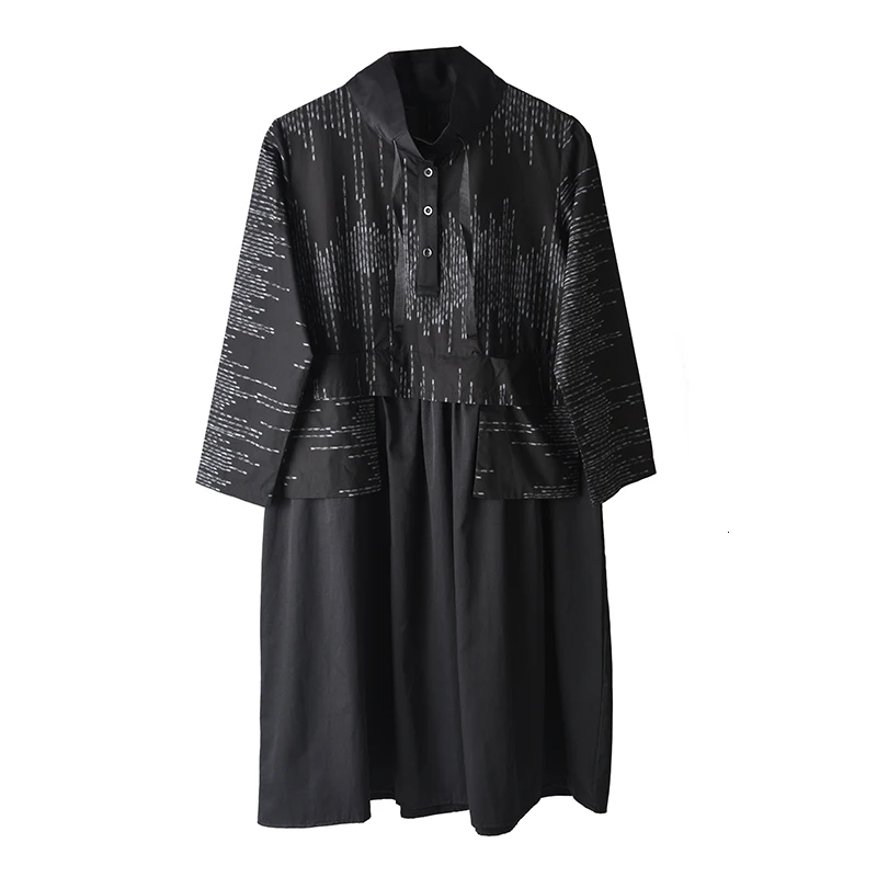 [EAM] женское платье с рисунком, с разрезом, новинка, со стоячим воротником, с длинным рукавом, свободное, модное, весна-осень, 1K0060 - Цвет: gray