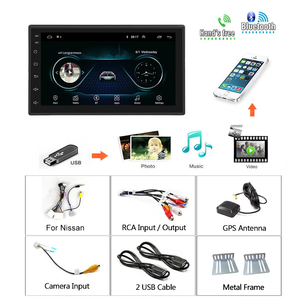Podofo 2 Din автомагнитола Android мультимедийный плеер gps навигация 7 &quotHD сенсорный
