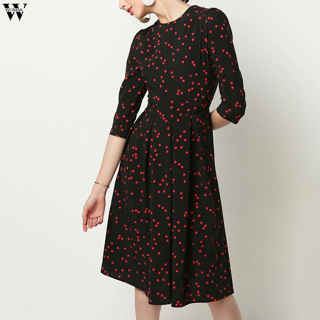 Женское платье vestidos S-2XL ropa mujer robe femme модное платье до колена с круглым вырезом и рукавом средней длины с принтом размера плюс 9,5