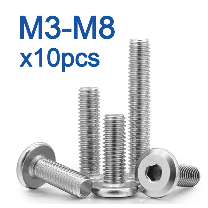 10pcs/lot 304 Stainless Steel Large Flat Hex Hexagon Socket Head Allen Screw M3 M4 M5 M6 M8 Furniture Screw Connector Joint Bolt