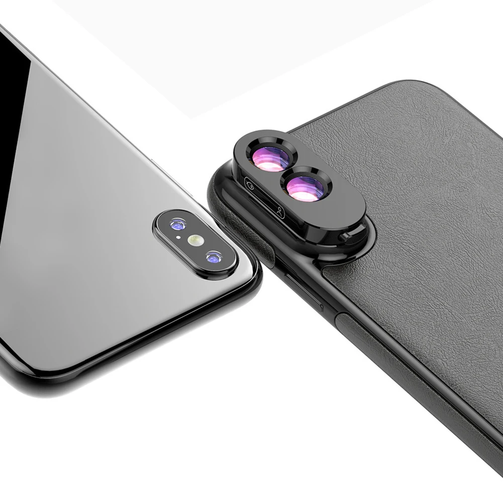 External 2in1 Accessories Camera Wide Angle Portable Macro Fashion Case Black Fisheye Telephoto Phone Lens Zoom For IPhone - Цвет: For X Xs 2