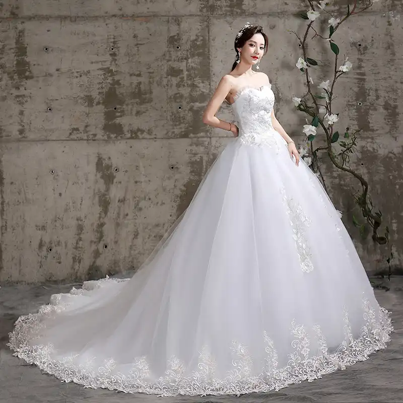 Vestido De Novia 2020 Nuevo Sin Tirantes Vestido De Novia Con Encaje De Cola Vestido De Princesa Vestido De Novia Bata De Novia De Talla Grande Aliexpress