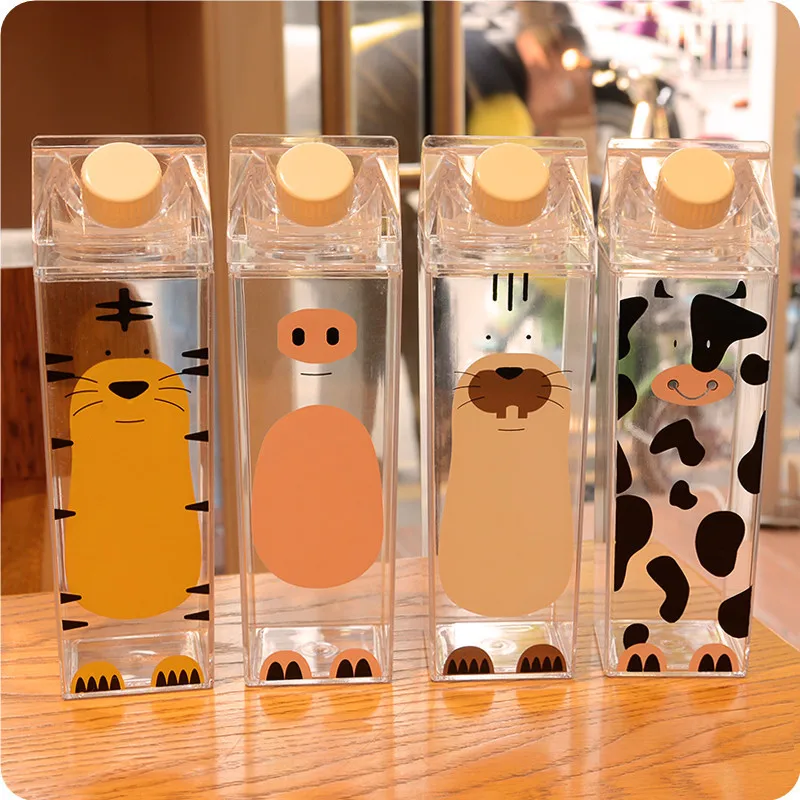 

500ml Cute cartoon Bpa Free Creative Hip Flask Sports outdoor Bottle Animal Cow pig Plastic My Water Bottles tiger Milk kettle