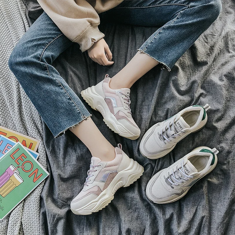

Iraq dian jing Genuine Leather Mixed Colors Dad Shoes Women's 2020 Spring New Style Casual Shoes Four Seasons Wearable Soft Pink