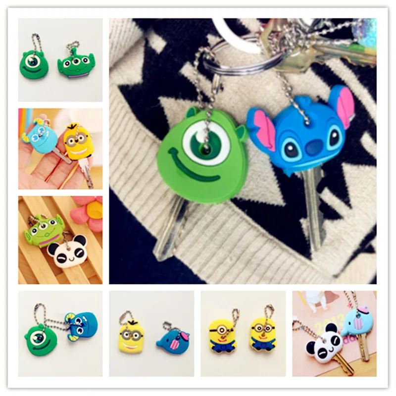2Pcs/Set Fashion Cute Cartoon Silicone Keychain Cover Cap Keychain Key Ring Key Case Unisex Chain Fashion Jewelries key caps covers,keychain case cover