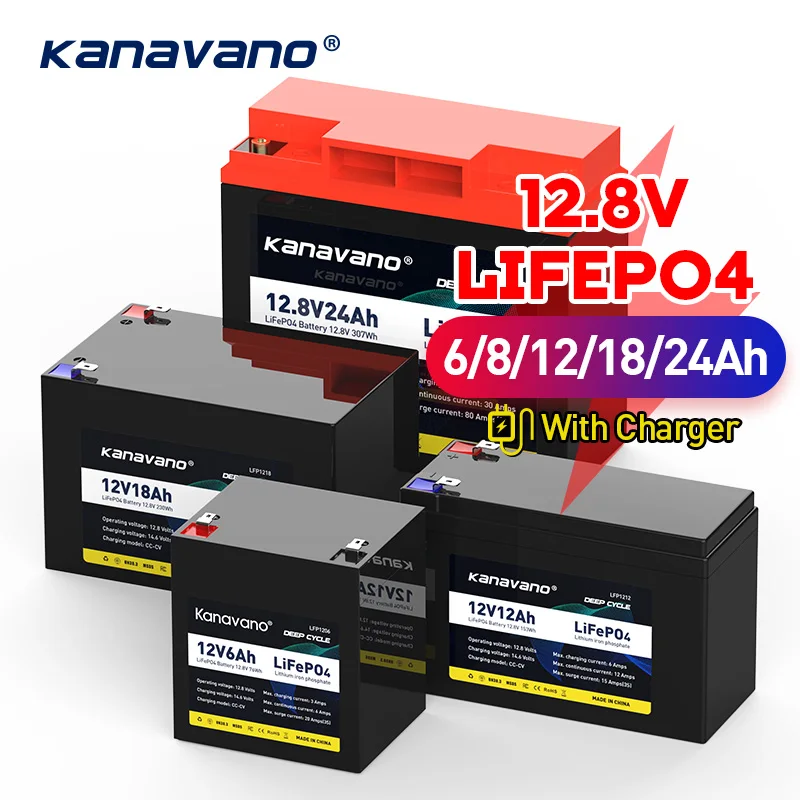 12V 6Ah 8Ah 12Ah 18Ah 24Ah Lifepo4 Pacco Batteria Bilanciamento Incorporato Ricaricabile Bms Per Carrello Da Golf Sonar Di Ricambio