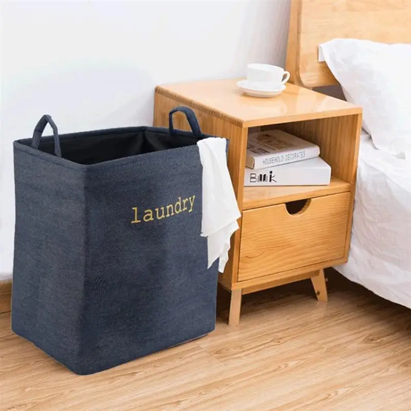 Cotton and Linen Laundry Basket Household Clothes Toy Laundry Basket Foldable for Home(Blue
