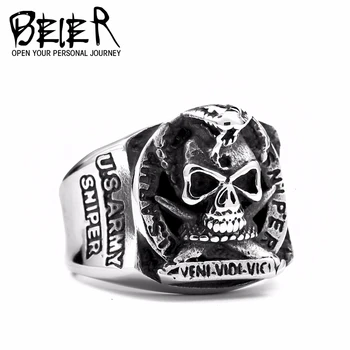 

BEIER New Unique Design Punk Snake Skull Ring for man Gothic Animal 316L Stainless Steel Jewelry Hot Sell party gift BR8-445