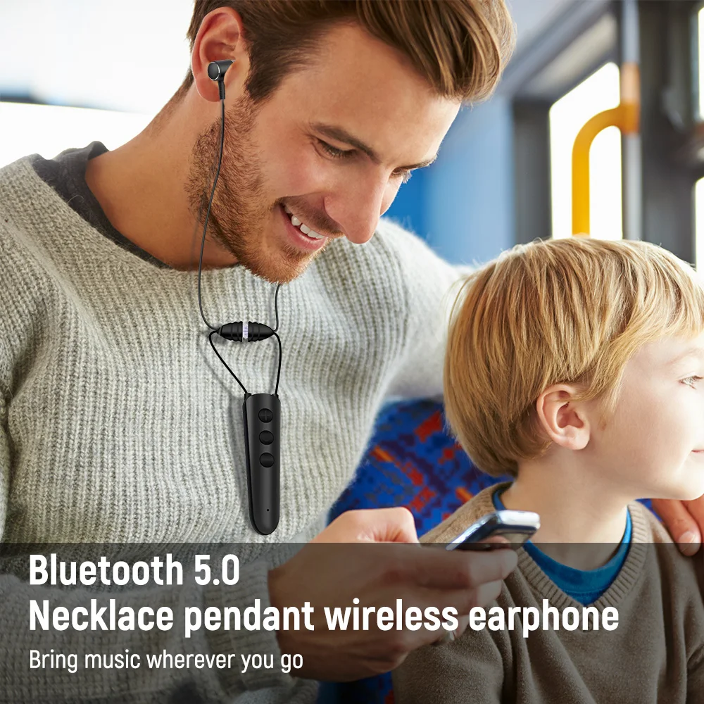 Magnet Hanging Neck Bluetooth Earphone Wireless Earbuds Double Stereo Music Headphone Support TF Card For iPhone 12 Xiaomi AT