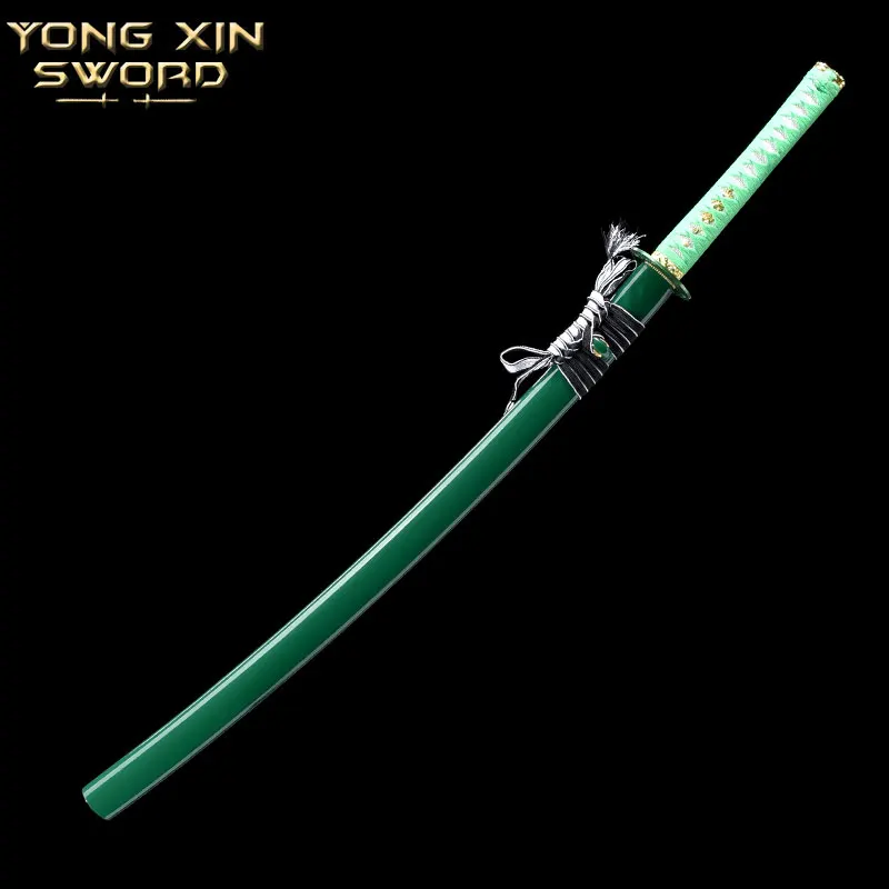 Katana Sword Real Japanese Samurai Swords Katana with Green Saya 1065 Carbon Steel Sharp Blade
